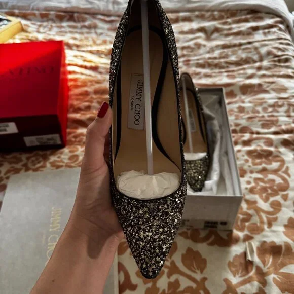 EUC Jimmy Choo Romy 100 Glitter Pumps - Picture 6 of 8